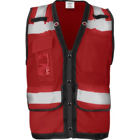 IRONWEAR Safety Vest w/ Snap Button Closure, Radio Clips & ID Holder (Red/Large) 1279-RS-RD-CID-LG